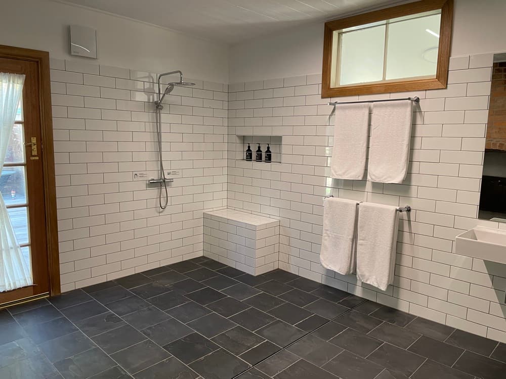 Heritage bathroom with walk-in shower — The Cottage at Flowerpot, Southern Tasmania