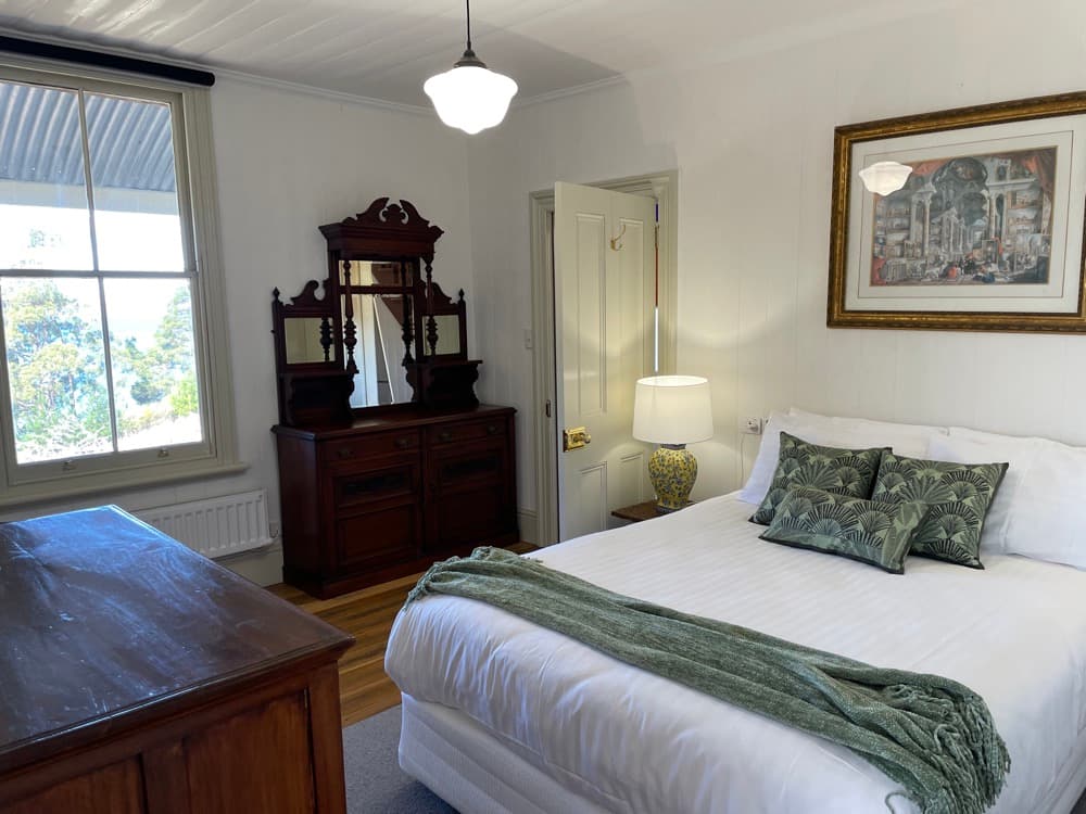 Queen bedroom facing east — The Cottage at Flowerpot, Southern Tasmania