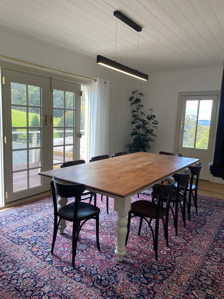 10-person dining area with garden views — The Cottage at Flowerpot, Southern Tasmania