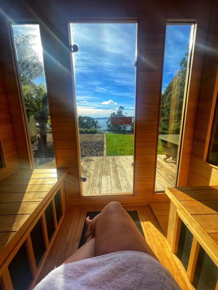 Relax in the infrared sauna with spectacular views — The Cottage at Flowerpot, Southern Tasmania