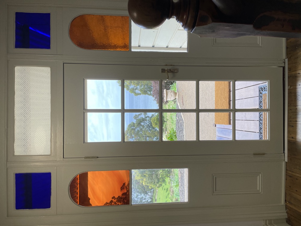 Front entrance with ocean views — The Cottage at Flowerpot, Southern Tasmania